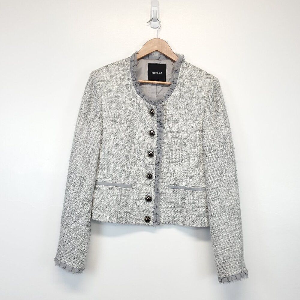 mac & jac Lightweight Business Casual Ruffled Trim Tweed Blazer Women's Large